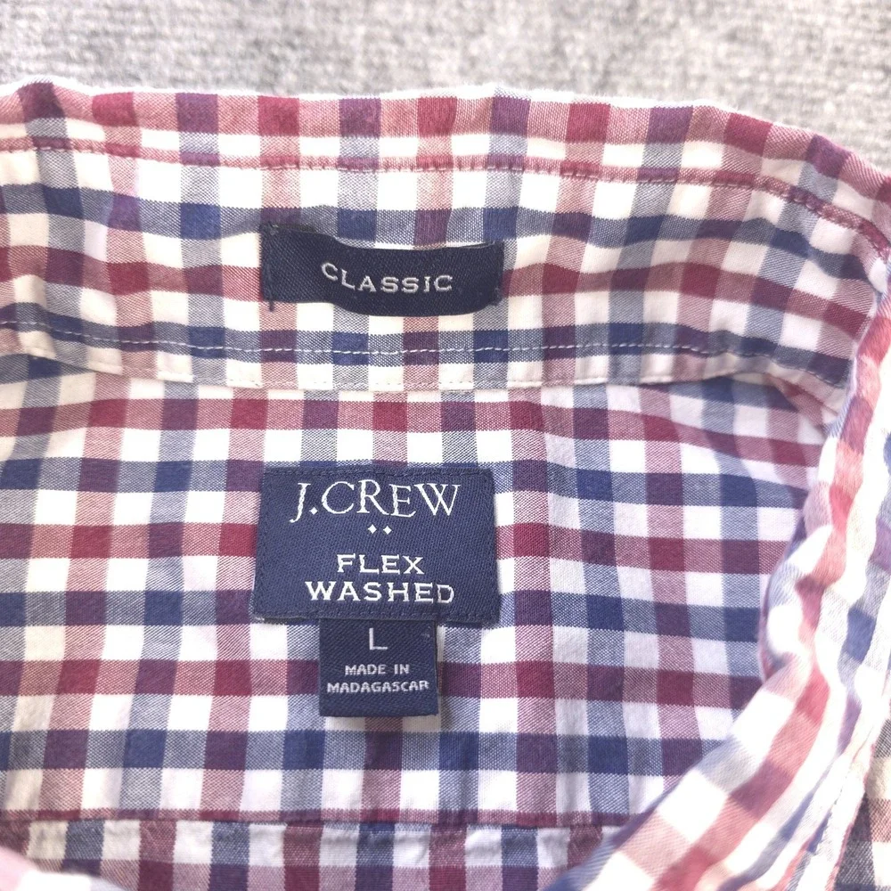 J Crew Flex Washed Shirt Large Classic Red Blue Check Long‎ Sleeve Button Down